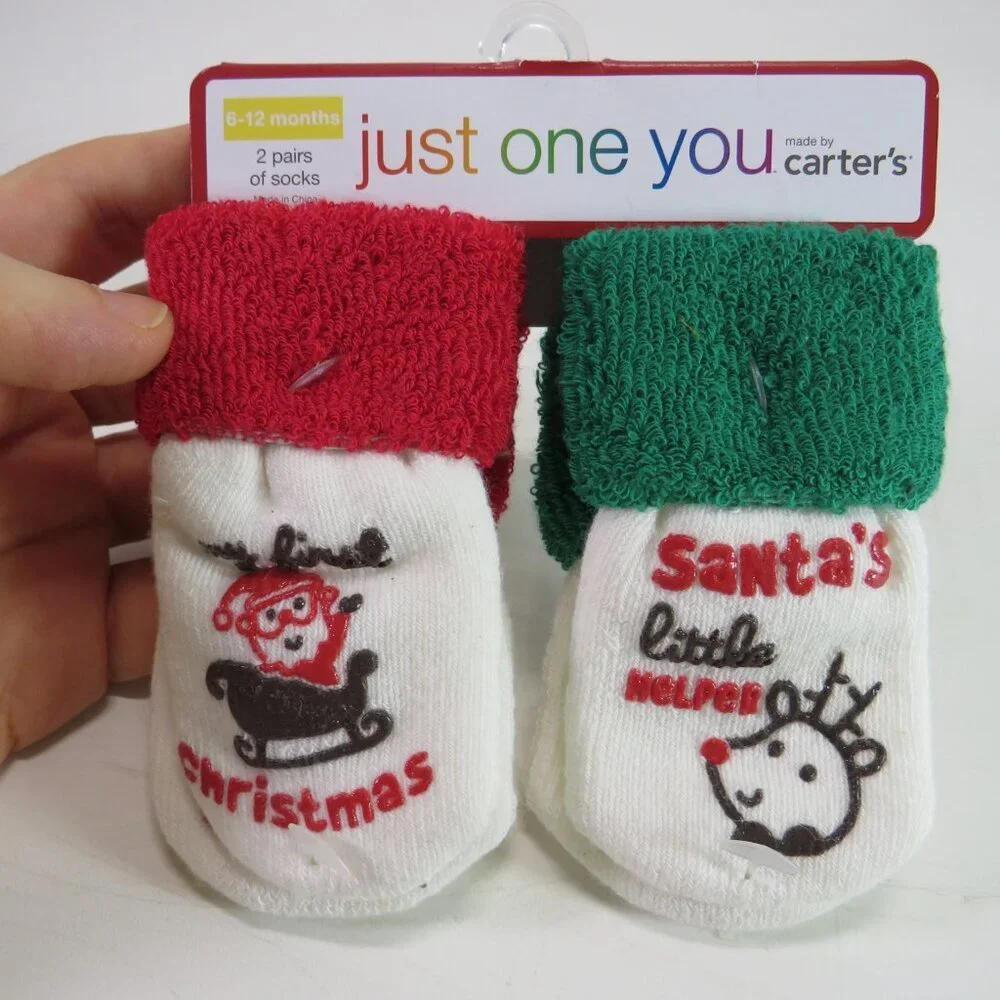 Baby Christmas Socks (2) pairs Santa's Little Helpers 6-12mts